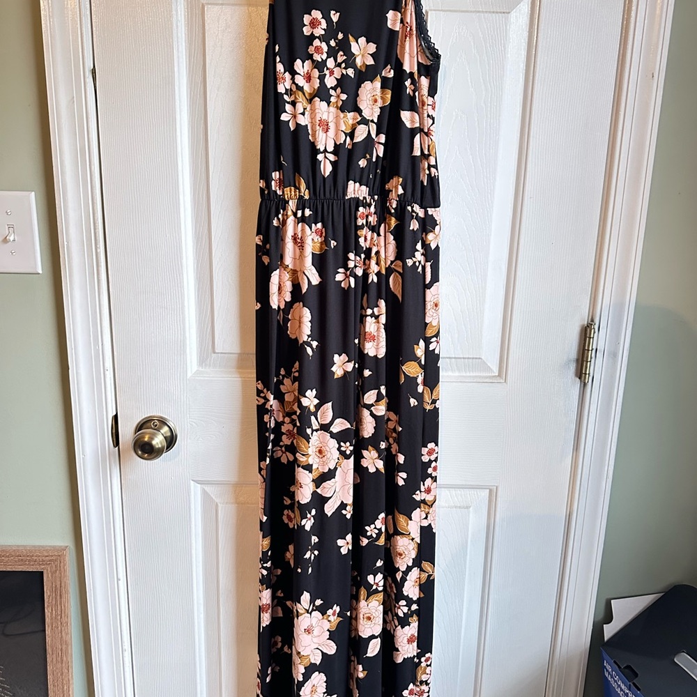 French Grey Floral Dress in Black and Cream